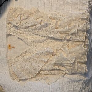 Anthropologie cream lace beaded top Sz L